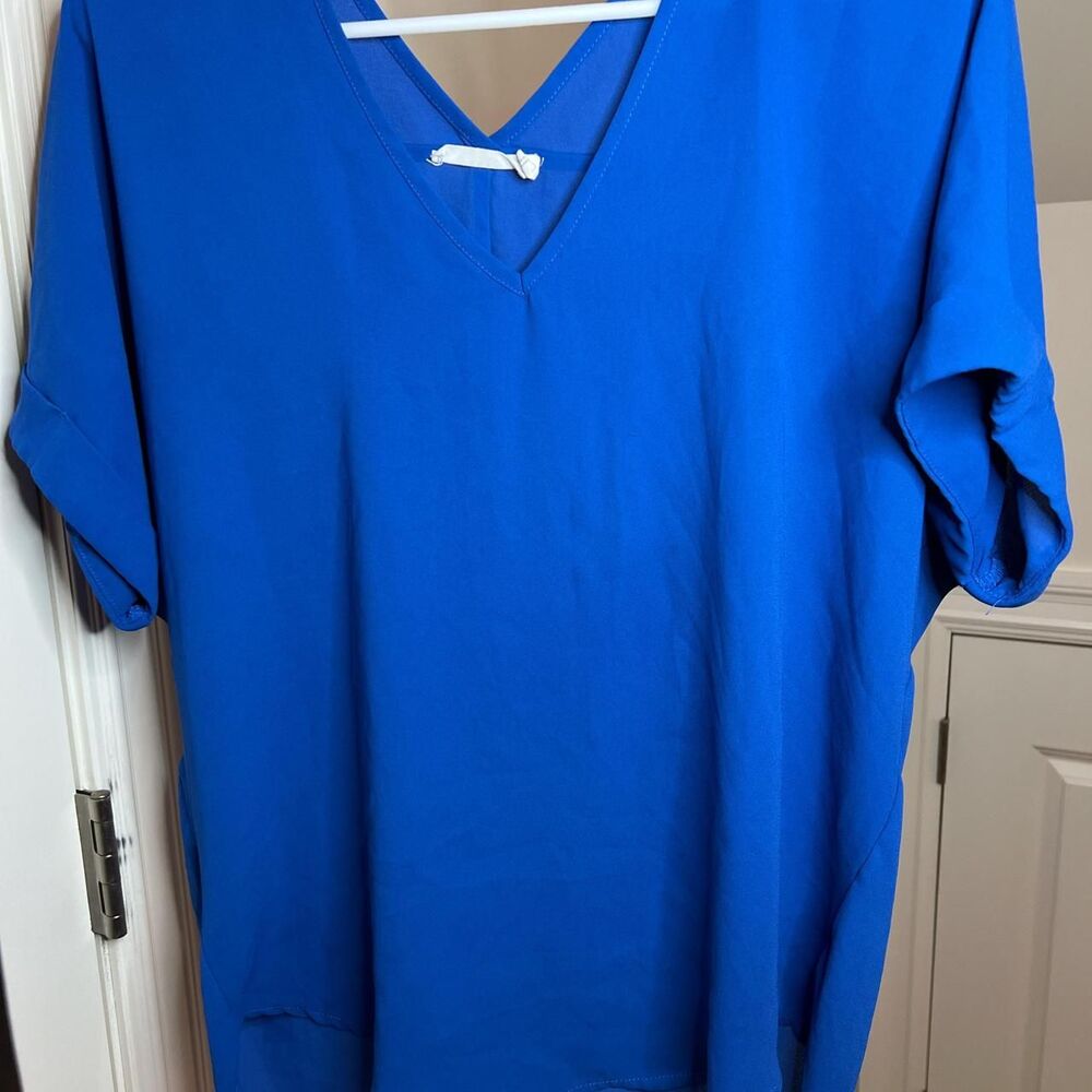 Francesca's Women's Blue Chiffon V Neck Blouse